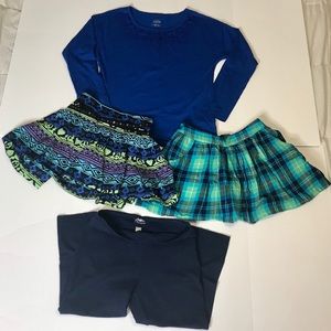 Bundle of JUSTICE plaid skorts, blue leggings, & blue shirt Size 18